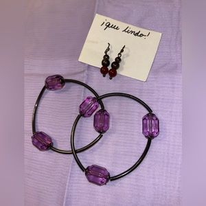 Earrings and bracelet purple combo
